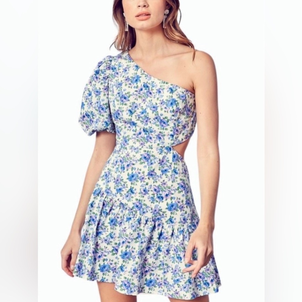 DO+BE Blue Floral One-Shoulder Dress
